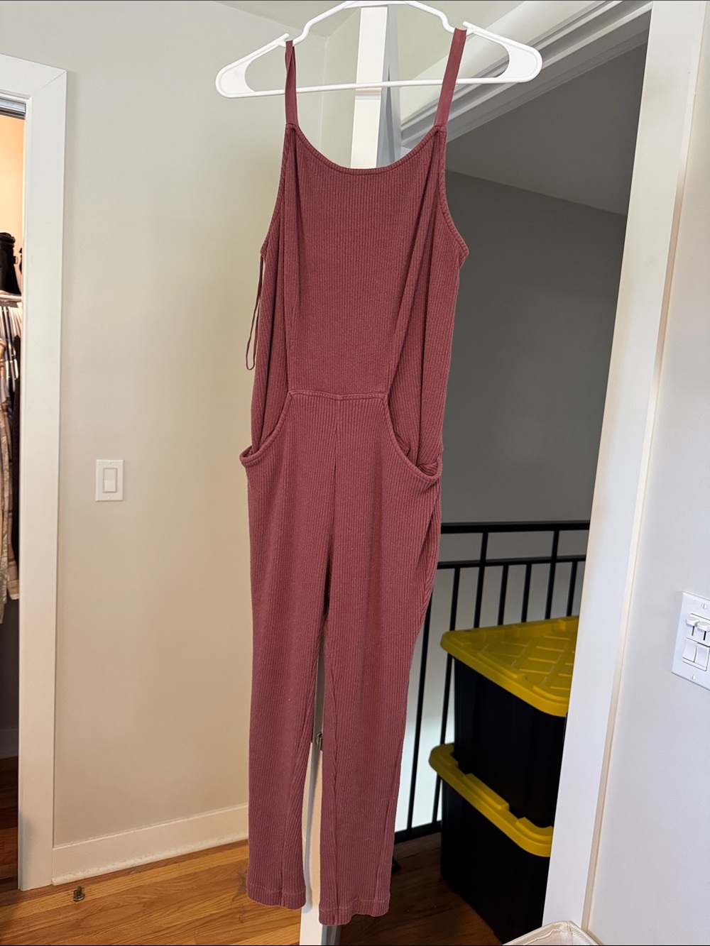 Free People Dusty Rose Ribbed Jumpsuit with Pockets